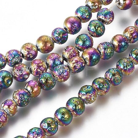 Electroplated Natural Lava Rock Beads Strands X-G-G826-06-6mm-1