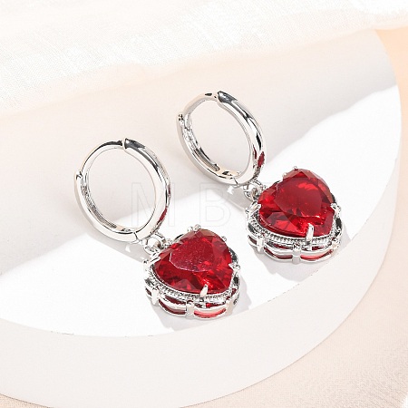 Valentine's Day Heart Brass & Glass Hoop Earrings EJEW-Z164-23P-01-1