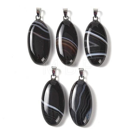 Dyed & Heated Natural Black Banded Agate Pendants GG-CBACB71-01P-05-1