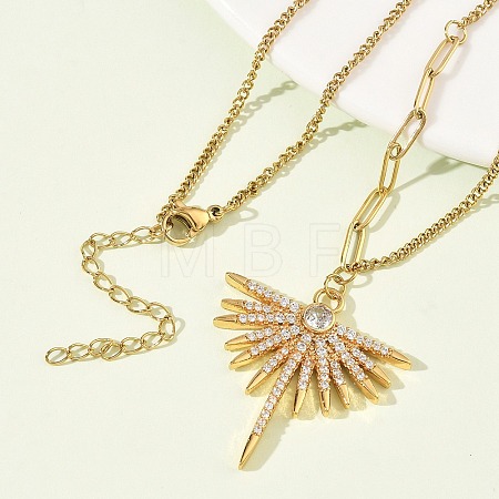 304 Stainless Steel Micro Pave Clear Cubic Zirconia Pendant Necklaces for Women LS-NJEW-Z103-01G-06-1