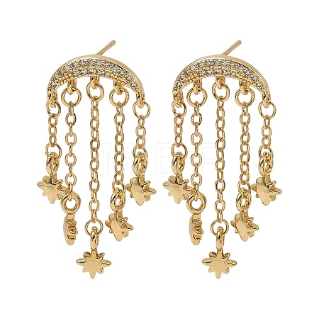 Cubic Zirconia Double Horn with Star Chandelier Earrings EJEW-G341-09G-1