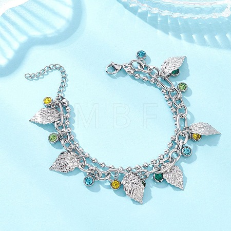 Leaf 304 Stainless Steel Figaro & Ball Chains Double Layers Bracelets BJEW-JB13177-02-1