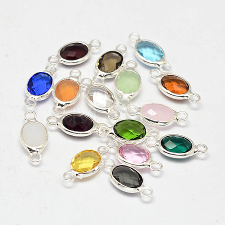 Oval Faceted Silver Color Plated Brass Glass Links connectors X-GLAA-O014-S-1