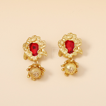 Zinc Alloy Glass Flower Dangle Stud Earrings FS-WGDBC78-01-1