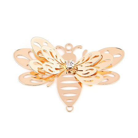 Brass Crystal Rhinestone 3D Bee Connector Charms KKC-T003-03KCG-1