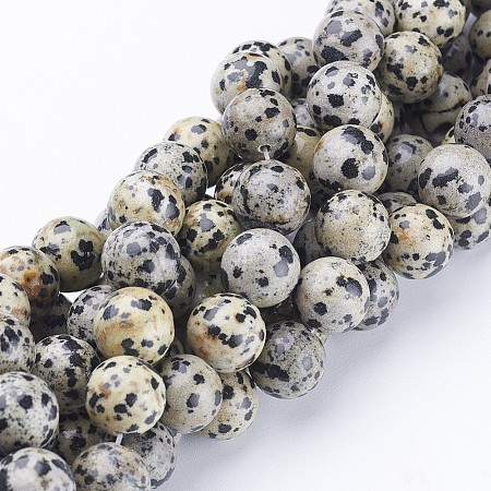 Natural Dalmatian Jasper Beads Strands X-GSR12mmC004-1