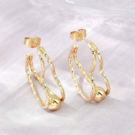 304 Stainless Steel Textured Wavy Wire Heart Shape Stud Earrings for Women SA-CBAB549-06G-1