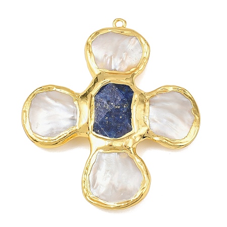 Natural Lapis Lazuli & Shell Pearl Big Pendants KK-H516-24G-02-1