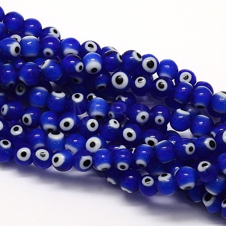 Handmade Evil Eye Lampwork Round Bead Strands LAMP-L055-8mm-06-1