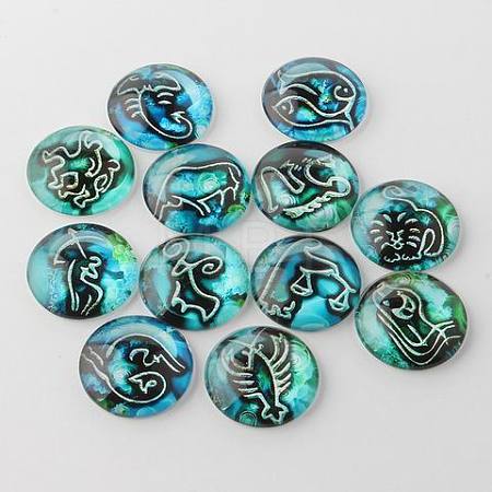 Constellation/Zodiac Sign Printed Glass Cabochons GGLA-A002-25mm-EE-1
