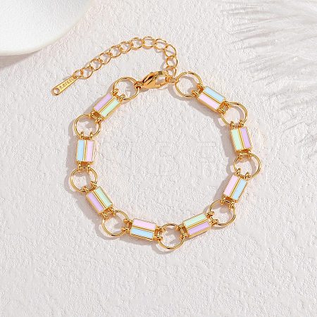 304 Stainless Steel Enamel Rectangle Link Chain Bracelets for Women SA-CBA065A-06G-1