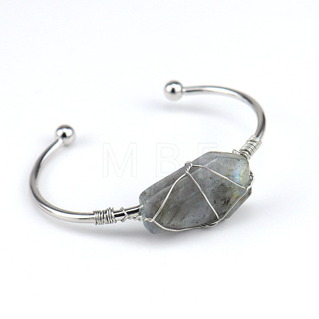 Natural Labradorite Wire Wrapped Cuff Bangles WG81AD5-06-1