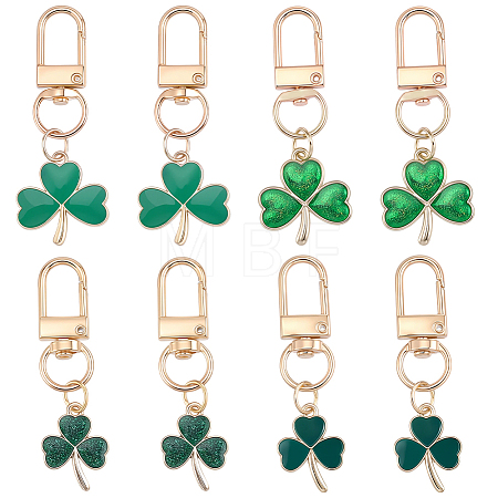 20Pcs 4 Styles Clover Alloy Enamel & Glitter Powder Pendant Decorations HJEW-CP00088-1