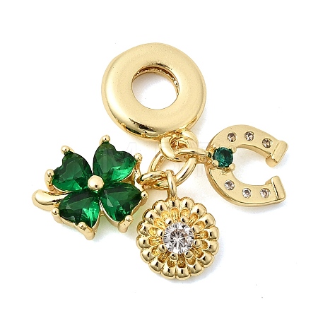 Saint Patrick's Day Brass Pave Green Cubic Zirconia European Dangle Charms X-KK-Z150-09G-1