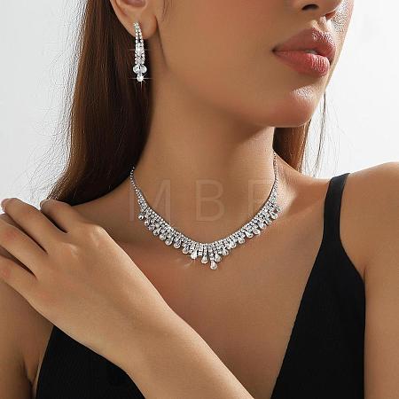 Alloy Rhinestone Teardrop Tassel Necklaces & Stud Earrings Sets FS-WG9D3B7-04-1