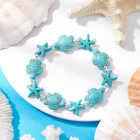 Synthetic Turquoise Beaded Stretch Bracelets for Men Women BJEW-JB11761-02-1