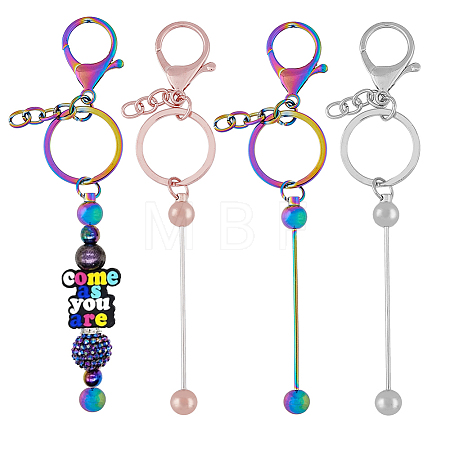 3Pcs 3 Color Metal Bar Beadable Keychain for Jewelry Making DIY Crafts KEYC-FH0001-41-1