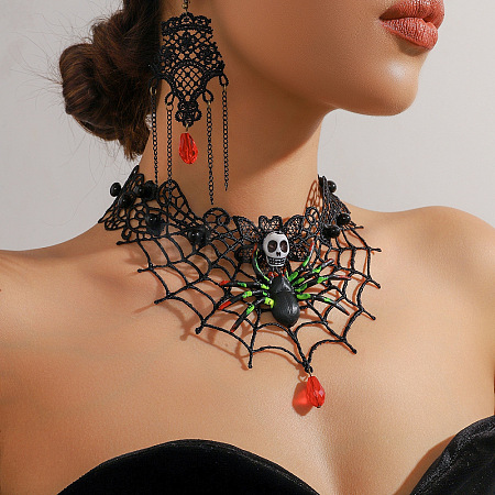 Alloy & Acrylic & PVC Lace Pendant Necklaces & Dangle Earrings FS-WGF8B70-02-1