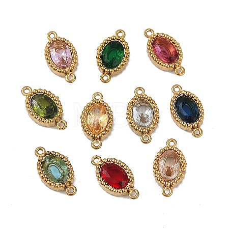 Ion Plating(IP) 304 Stainless Steel Cubic Zirconia Oval Links Connector Charms STAS-K256-22G-1