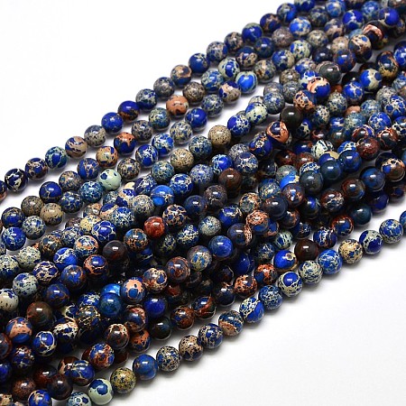 Natural Imperial Jasper Round Bead Strands G-I103-6mm-08-1