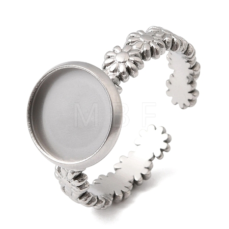Flower 304 Stainless Steel Cuff Ring Components STAS-P454-05B-P-1