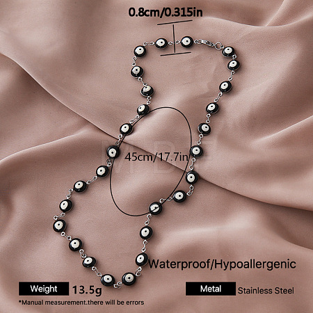 Vintage Style 304 Stainless Steel Enamel Evil Eye Link Chain Necklaces for Women VR8497-2-1