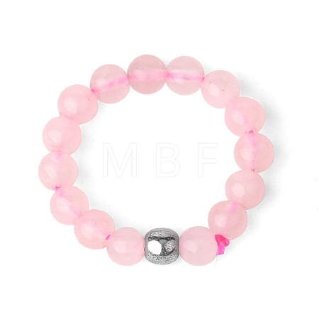 4MM Round Natural Rose Quartz Beaded Stretch Rings VM0712-6-1