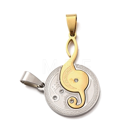 304 Stainless Steel Rhinestone Split Pendants STAS-F368-12GP-1