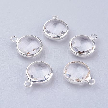 Silver Color Plated Brass Glass Flat Round Charms GLAA-M003-A-21S-1