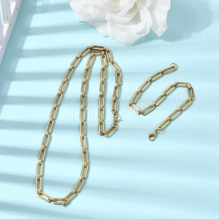 304 Stainless Steel Paperclip Chains Bracelet & Necklace Jewelry Sets SJEW-L199-15G-1