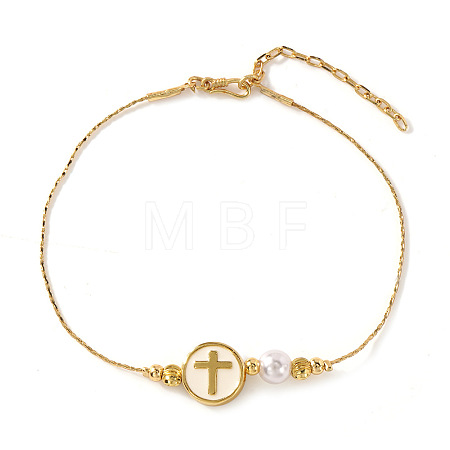 Brass & Imitation Pearl Round Beaded Bracelets RK2391-1-1
