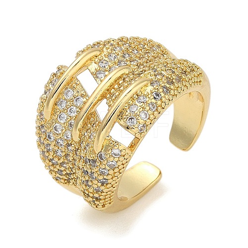 Rack Plating Brass Micro Pave Cubic Zirconia Cuff Finger Rings for Women RJEW-C114-20B-G-1