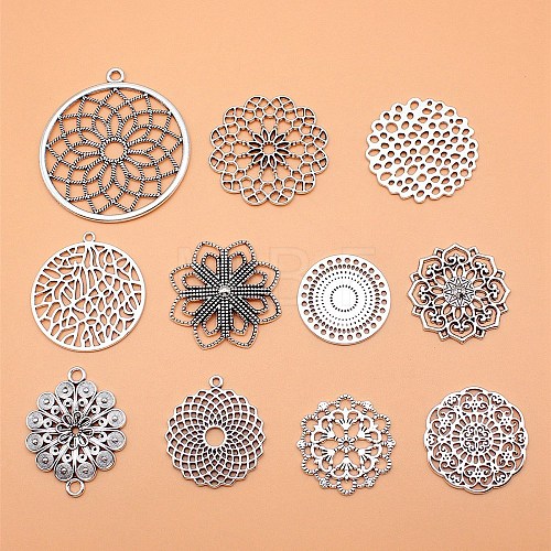 DIY Flower Tibetan Style Alloy Pendants and Connector Charms Making Finding Kits PW-WG973BE-01-1