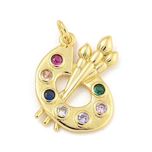 Rack Plating Brass Pave Colorful Cubic Zirconia Pendants KK-Z048-05G-1