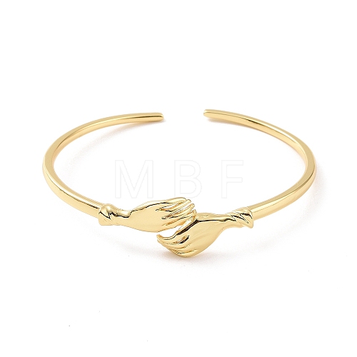 Brass Double Hand Hug Cuff Bangle for Women BJEW-G661-01G-1