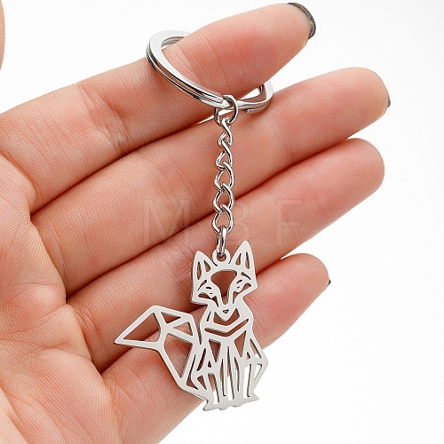 Non-Tarnish 201 Stainless Steel Hollow Fox Pendant Keychain PW-WG77724-01-1