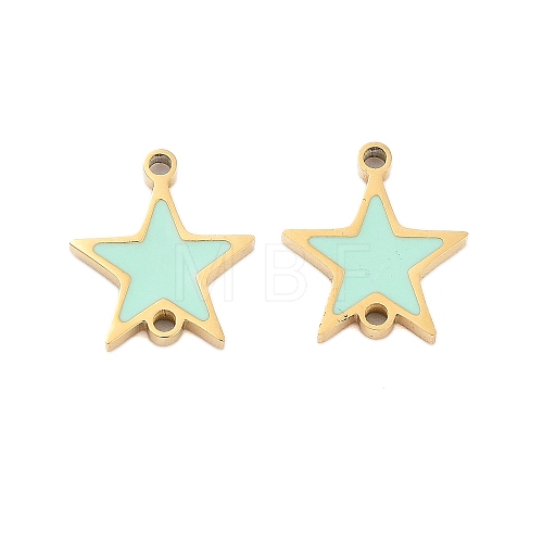 304 Stainless Steel Aquamarine Enamel Connector Charms STAS-Z078-14G-1