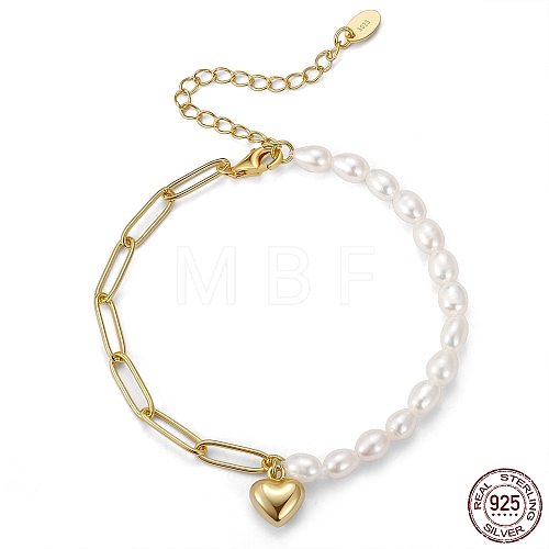 925 Sterling Silver Heart Charm Bracelet BJEW-I314-143-1
