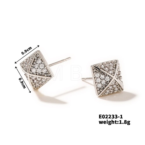 Shiny Delicate Stud Earrings with Vintage Pyramid Design and Full Rhinestones DN2291-1-1