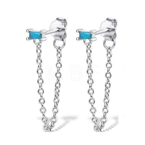 Rhodium Plated Platinum 925 Sterling Silver Chains Front Back Stud Earrings PA4661-7-1