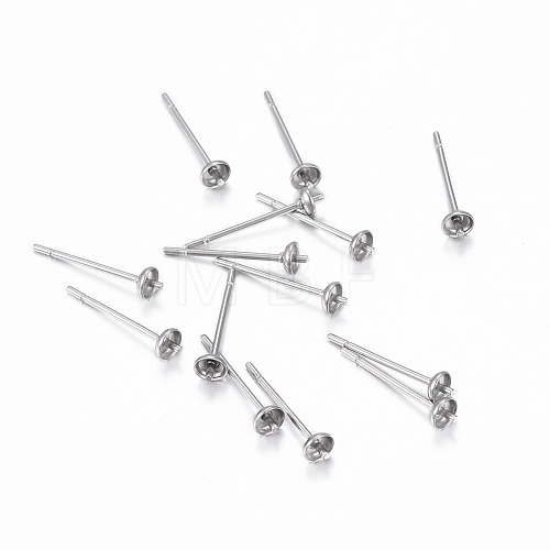 304 Stainless Steel Post Stud Earring Settings For Half Drilled Beads X-STAS-H376-92-1