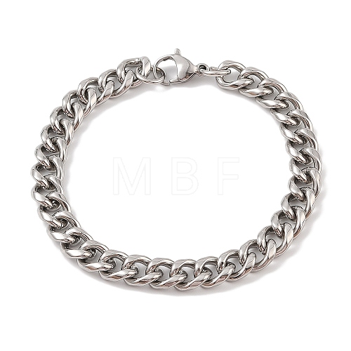 Non-Tarnish 304 Stainless Steel Cuban Link Chain Bracelets for Men BJEW-B096-35A-P-1