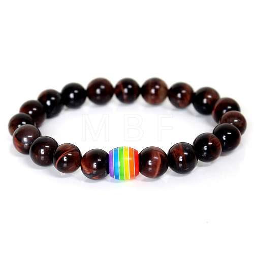 Natural Red Tiger Eye Round Beaded Stretch Bracelets ZA0541-3-1