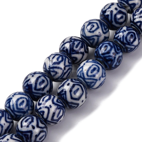 Handmade Blue and White Porcelain Beads Strands PORC-I027-03H-1