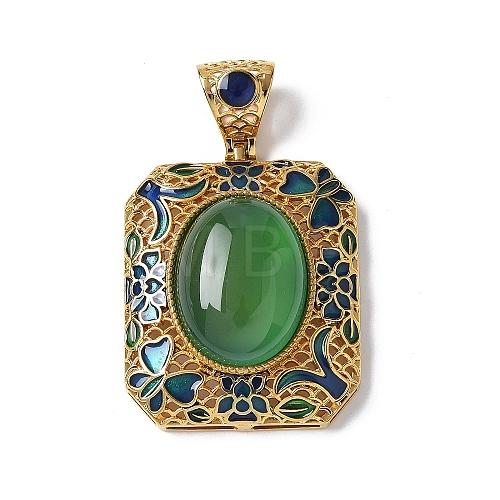 Natural Green Onyx Agate(Dyed & Heated) Rectangle Pendants KK-K399-18A-03-1