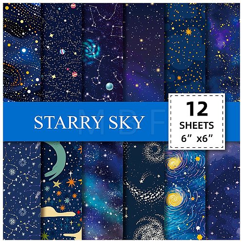 12Pcs Star & Planet & Constellation Theme Scrapbook Paper Pads PW-WGFA888-01-1