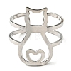 304 Stainless Steel Hollow Cat Open Cuff Ring RJEW-F149-02P-2