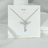 304 Stainless Steel Pave Pink and Clear Cubic Zirconia Pendant Necklaces FS-WGACF2A-06-1