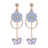 Golden Alloy Enamel Flower Dangle Stud Earrings EJEW-JE05713-4