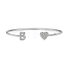 Anti-Tarnish Heart & Letter Rhodium Plated 925 Sterling Silver Micro Pave Cubic Zirconia Cuff Bangles for Women BJEW-C062-01B-P-1